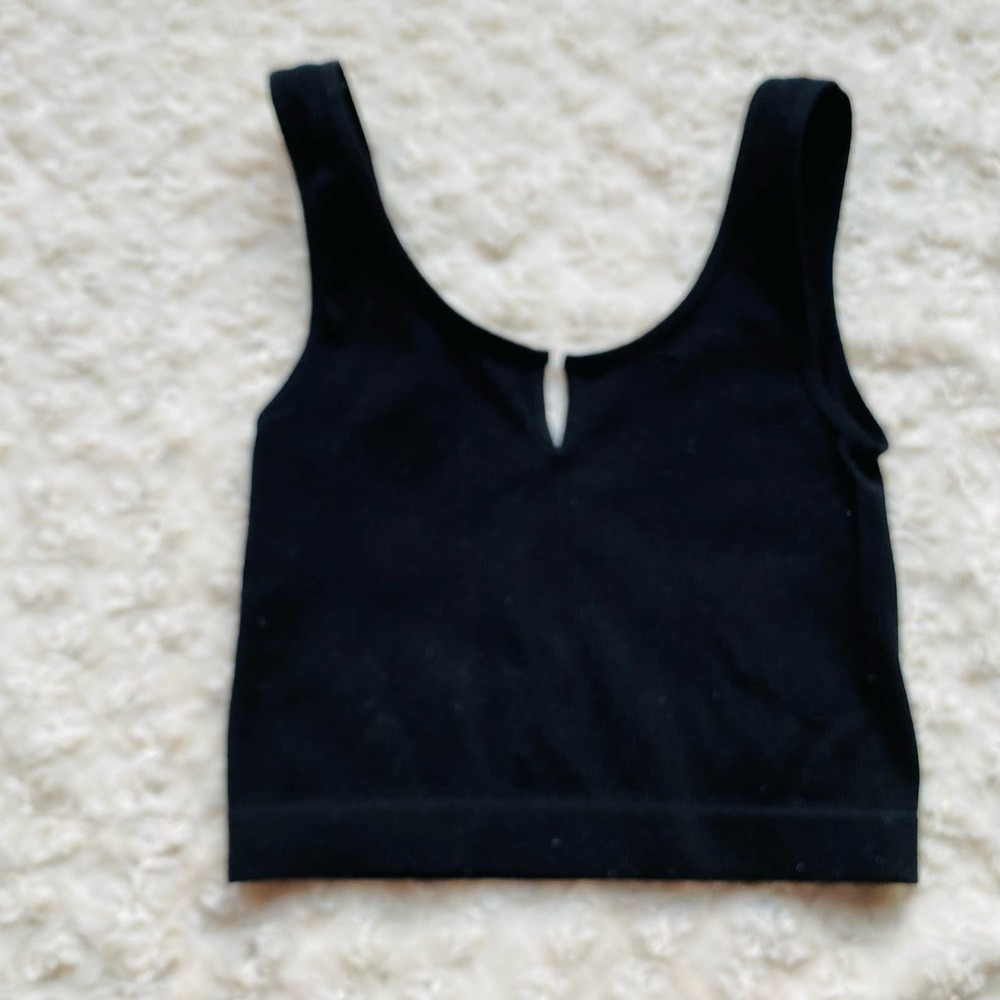 Suzette Collection Ribbed Cropped Black Tank Top Size Small Medium